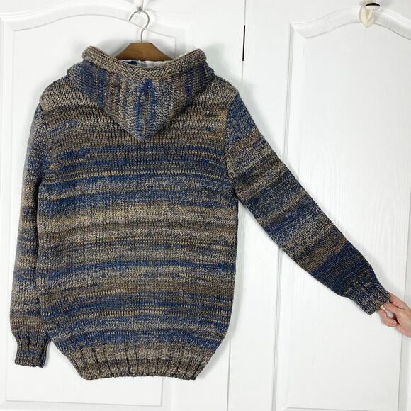 NWOT LEIF NELSON Hoodie Sweater L Aztec Cable-Knit Mock-Neck Drawstring Wool - Picture 3 of 14
